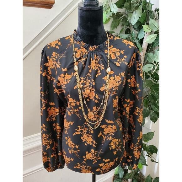 Sheln Women's Black Floral Polyester Long Sleeve Round Neck Pullover Blouse 2XL - Picture 2 of 11